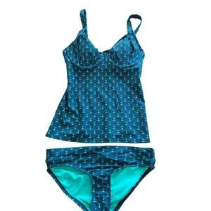 Title Nine NEW Bodacious Tankini Top Momiji Allover Neptune Blue Small 34C